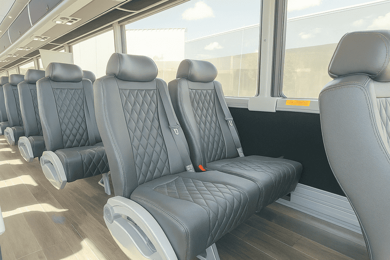 interior of Fontana Minibus Company charter bus