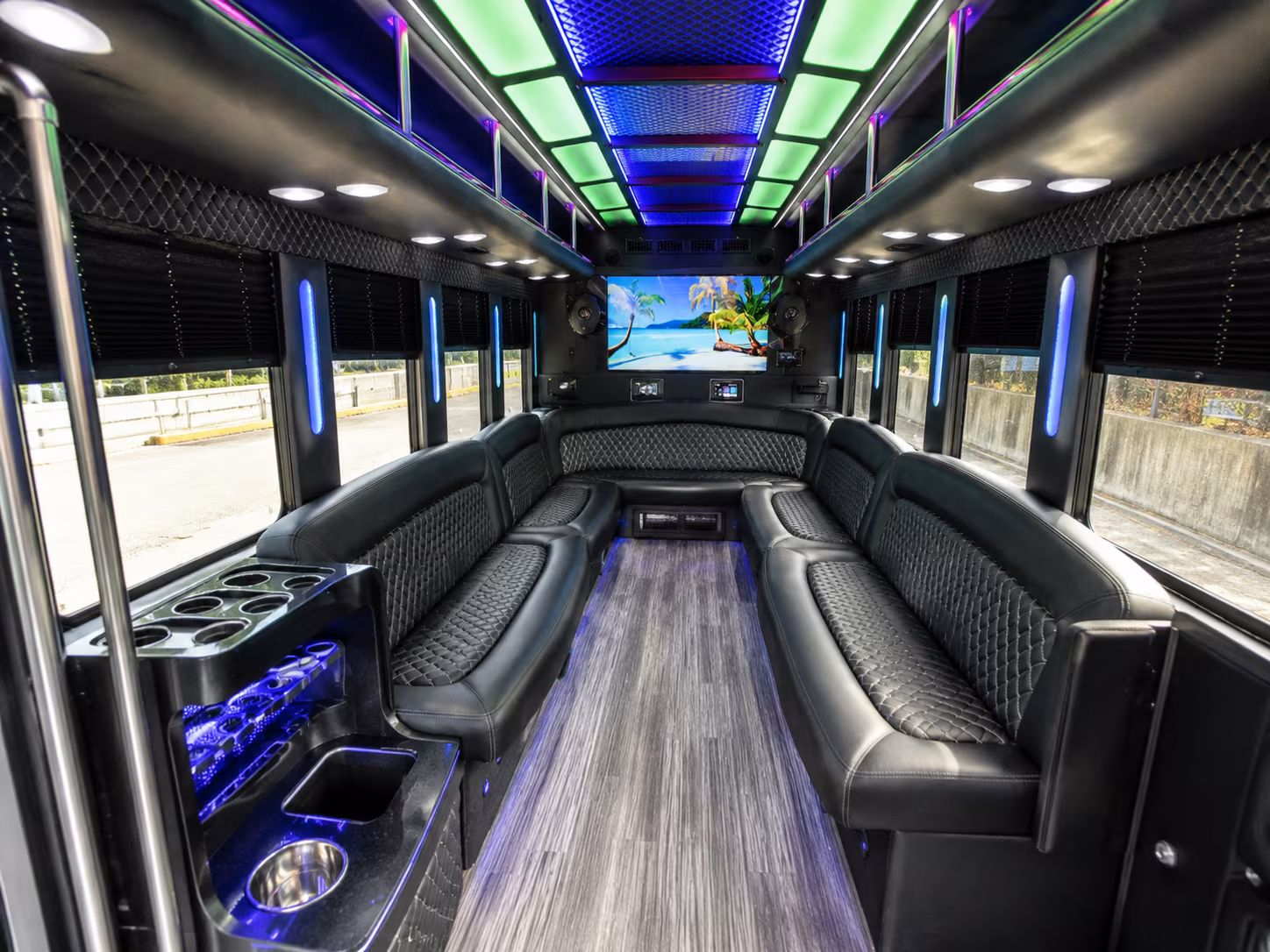 fontana 18 passenger party bus inside