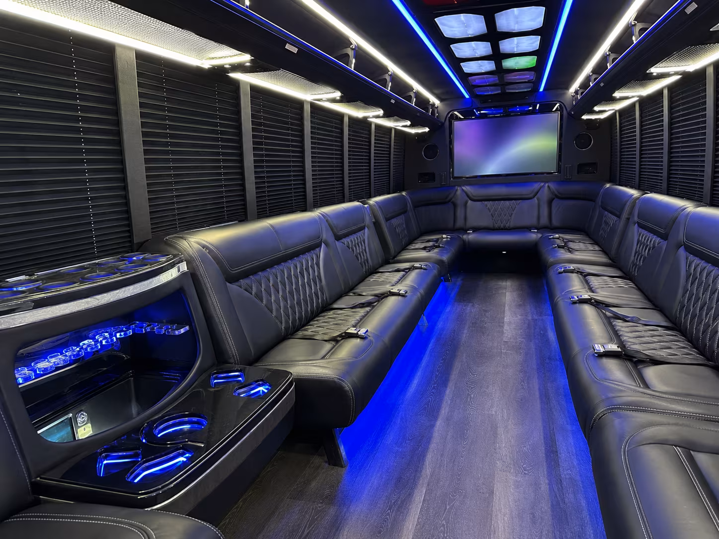 fontana 20 passenger party bus inside
