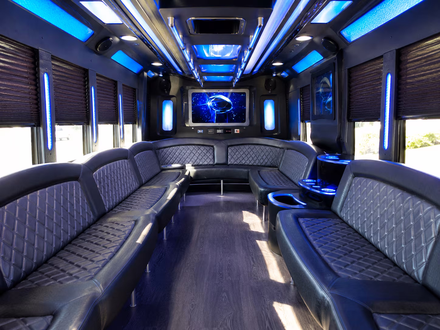 fontana 28 passenger party bus inside
