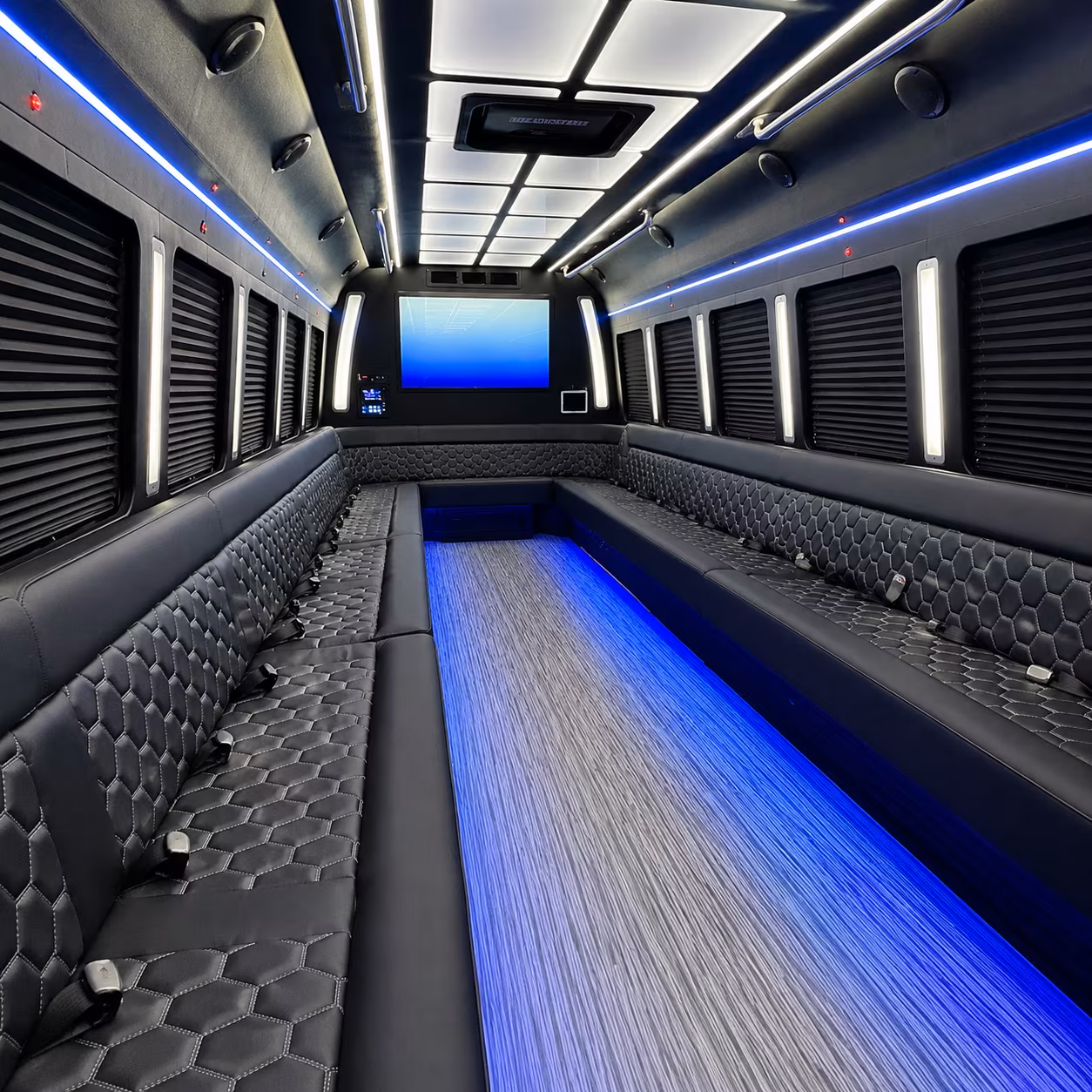 fontana 50 passenger party bus inside